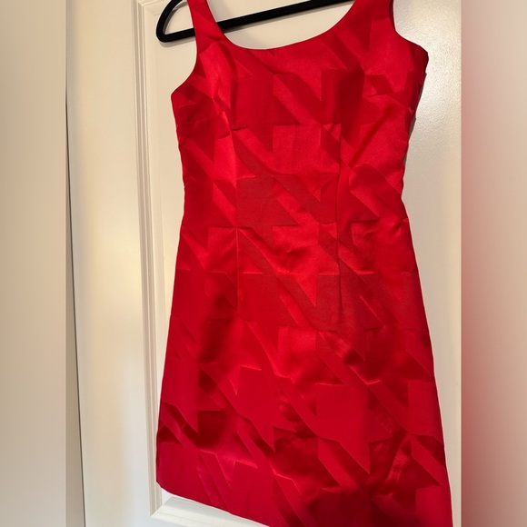 VTG Cynthia Rowley Red Mini Tank Dress Houndstooth Size 4 Metallic EUC - Picture 3 of 6